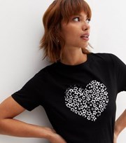 New Look Black Metallic Star Heart Print Logo T-Shirt